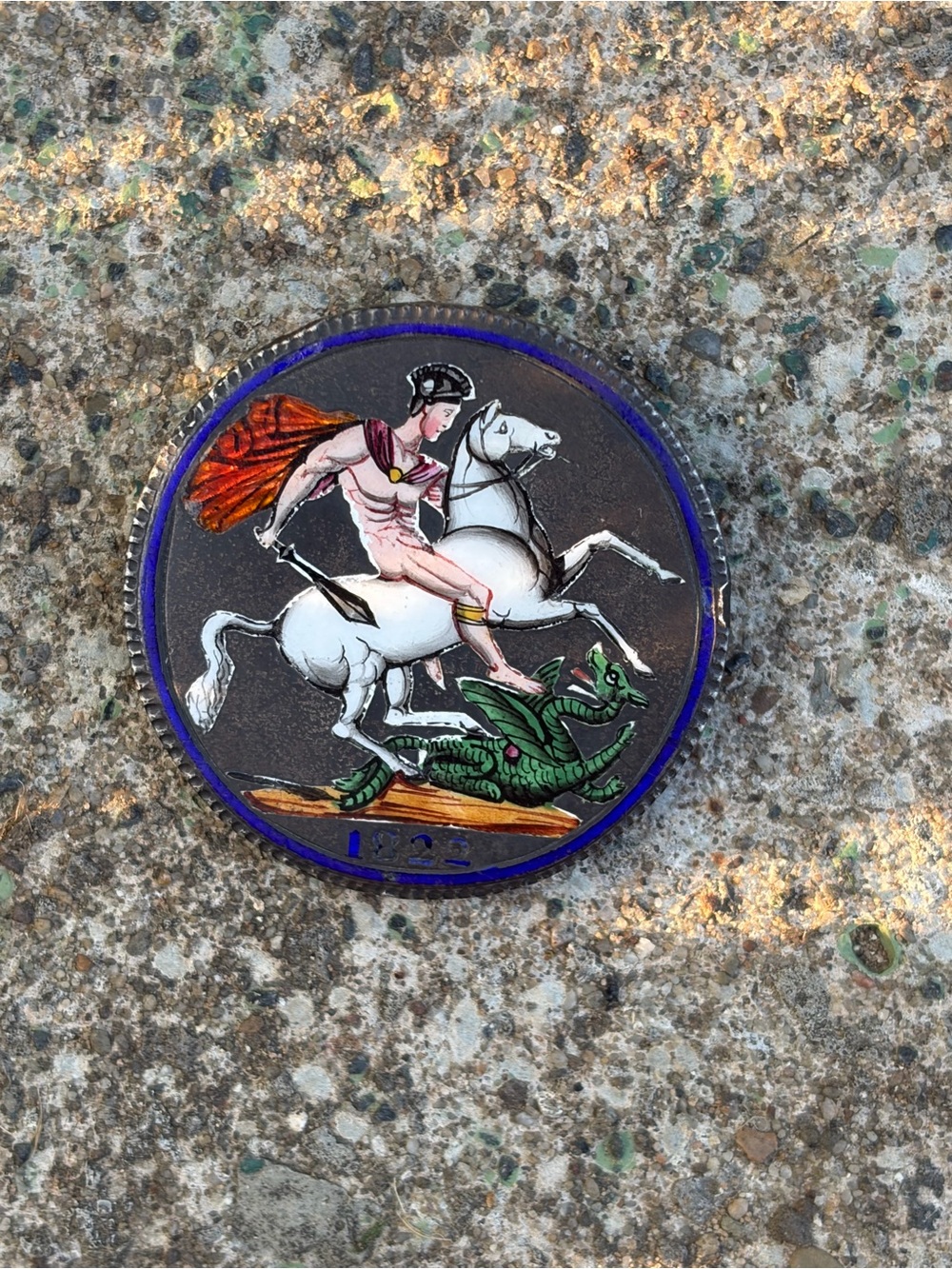 Antique Georgian St. George And Dragon Silver Hand-Painted Large Coin